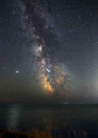 Lulworth Cove , Milky Way , Jupiter and Saturn